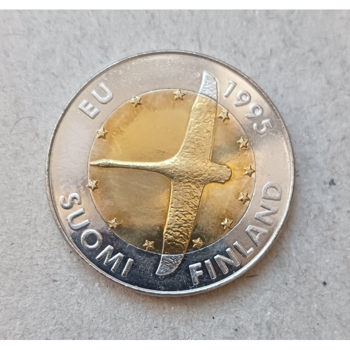 Финляндия 10 Марок 1995 год , Европейский союз , Лебедь , Биметалл