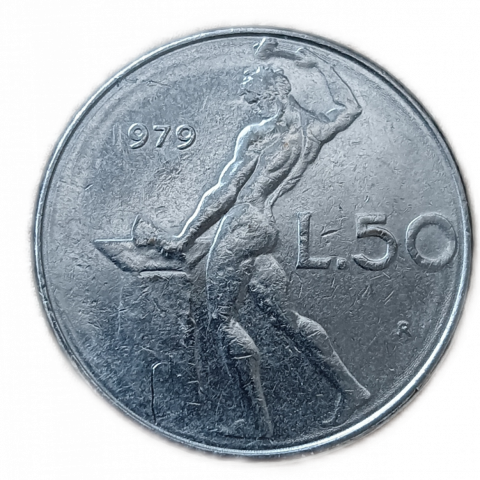 Италия 50 Лир 1979 год , Бог огня Вулкан