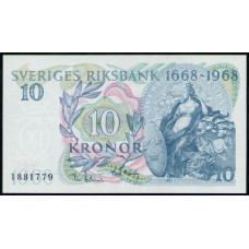 Швеция 10 Крон 1968 год , UNC , 300 лет банку Швеции