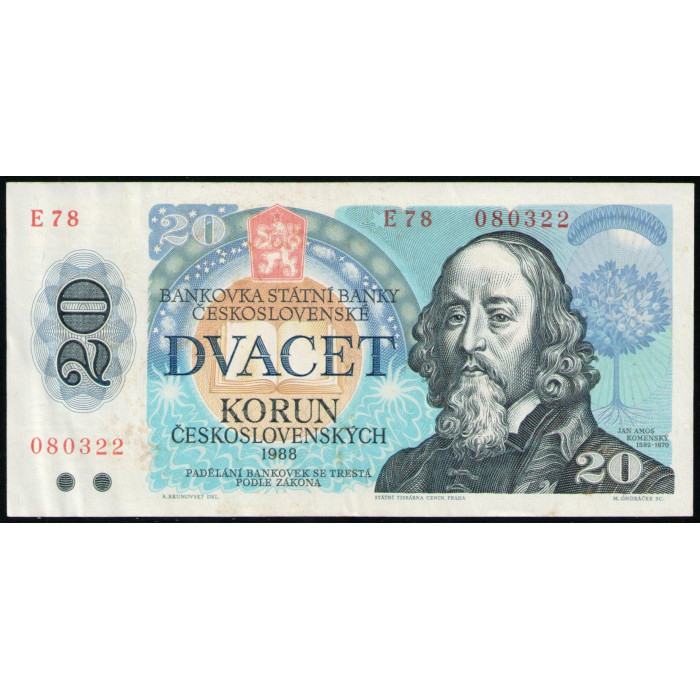 Чехословакия 20 Крон 1988 год , XF, Ян Амос Коменский , Древо жизни