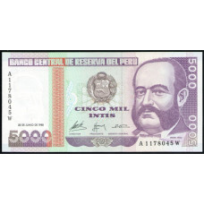 Перу 5000 Инти 1988 год , UNC , Адмирал Мигель Грау