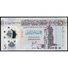 Ливия 5 Динар 2025 год , UNC , Часовая башня, Триполи , Храм Зевса , Полимер