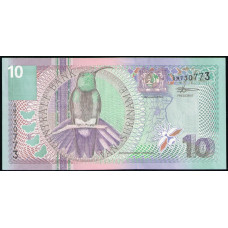 Суринам 10 Гульденов 2000 год , UNC, Птица Чернозобый манго