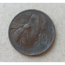 Италия 10 Чентезимо 1935 год , Пчела , Виктор Эммануил 3