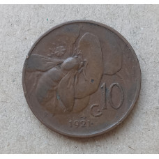 Италия 10 Чентезимо 1921 год , Пчела , Виктор Эммануил 3