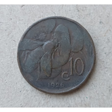 Италия 10 Чентезимо 1926 год , Пчела , Виктор Эммануил 3