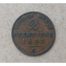 Германия , Пруссия 2 Пфеннига 1863 год 