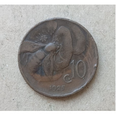 Италия 10 Чентезимо 1925 год , Пчела , Виктор Эммануил 3