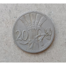 Чехословакия 20 Геллеров 1928 год , Серп, Колосья , Оливковая ветвь