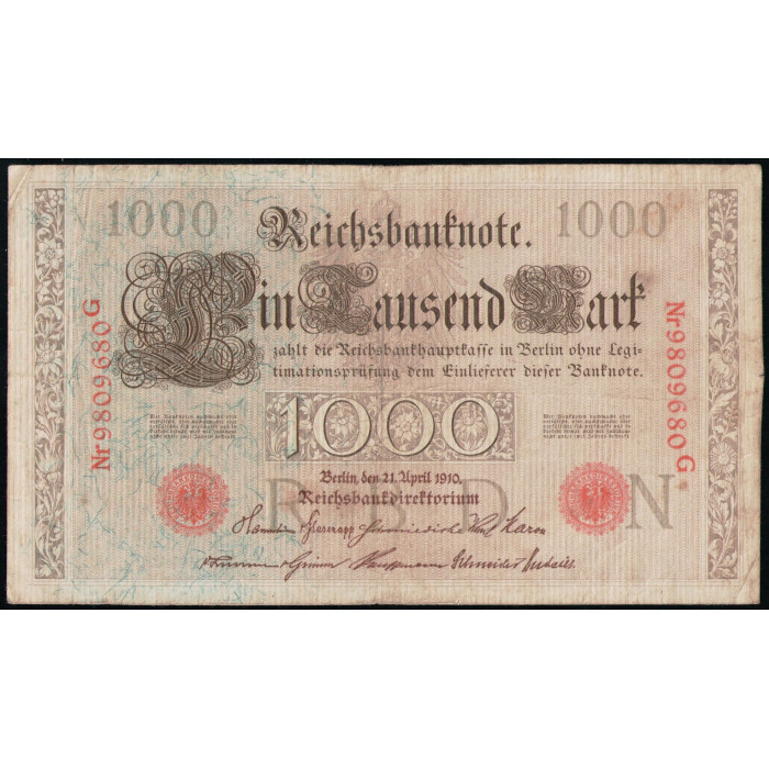 Германия 1000 Марок 1910 год , Красная печать