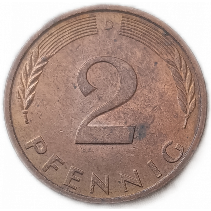 Германия , ФРГ 2 Пфеннига 1996 год , D