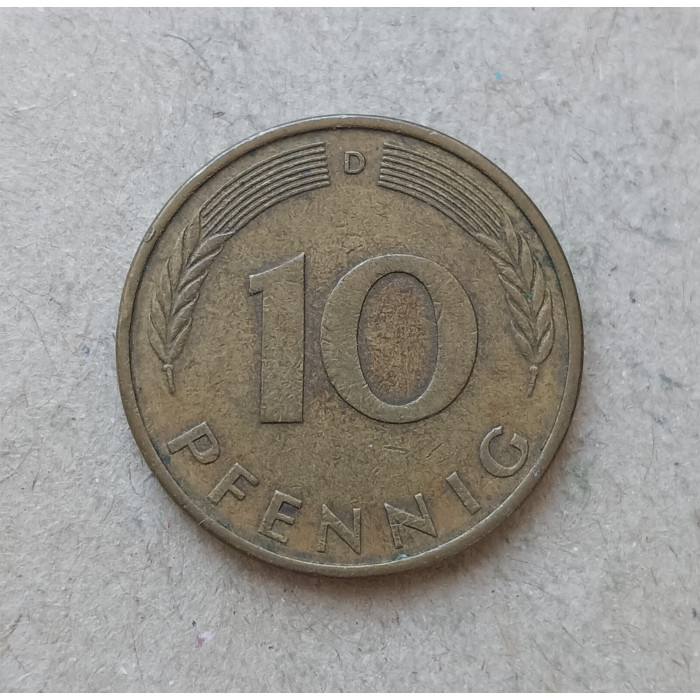 Германия , ФРГ 10 Пфеннигов 1972 год , D