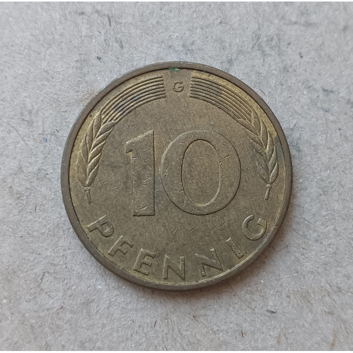 Германия , ФРГ 10 Пфеннигов 1991 год ,  G