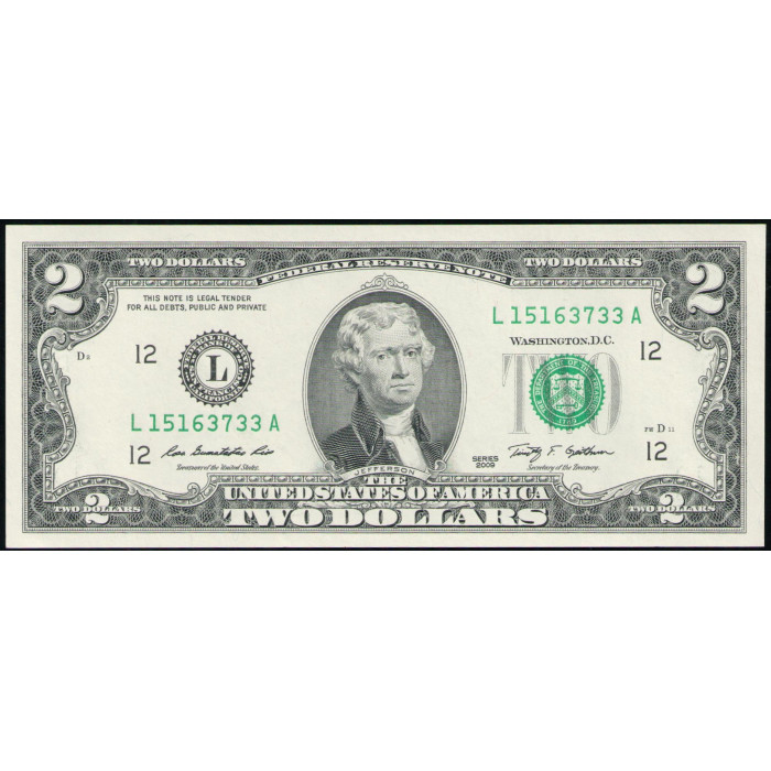США 2 Доллара 2009 год , UNC , Сан-Франциско
