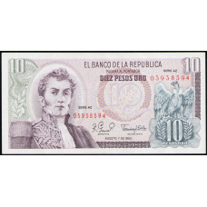 Колумбия 10 Песо 1980 год , UNC