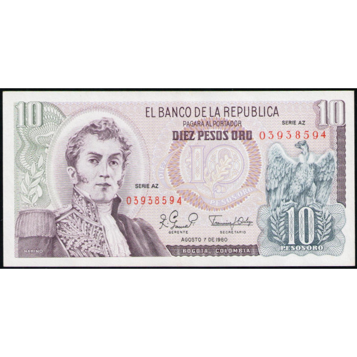 Колумбия 10 Песо 1980 год , UNC Колумбия 10 Песо 1980 год , UNC
