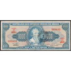 Бразилия 1 новый крузейро 1967 год ,  Надпечатка на 1000 крузейро