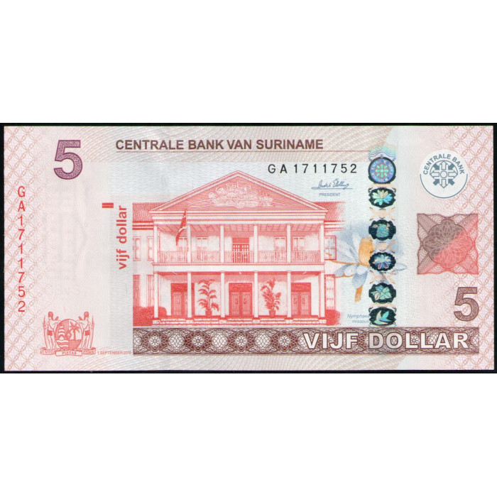 Суринам 5 долларов 2010 год , UNC Суринам 5 долларов 2010 год , UNC