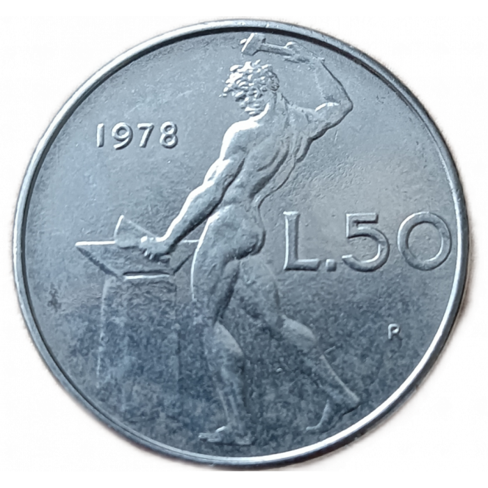 Италия 50 Лир 1978 год , Бог огня Вулкан