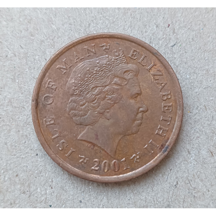 Остров Мэн 2 Пенса 2001 год , Парусник, Елизавета 2
