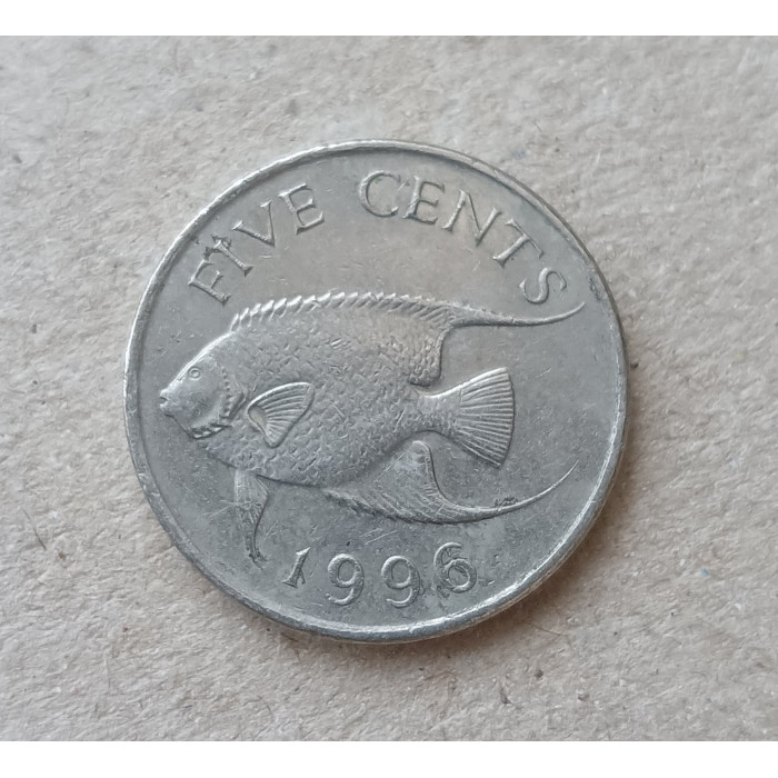 Бермудские Острова 5 Центов 1996 год , Королевская рыба ангел