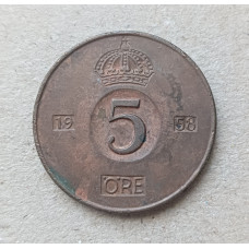 Швеция 5 Эре 1958 год , Густав 6