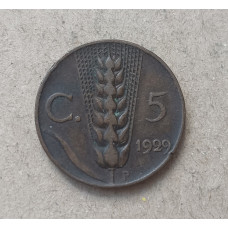 Италия 5 Чентезимо 1929 год , Пшеница