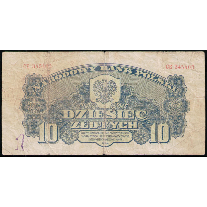 Польша 10 Злотых 1944 год