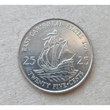 Восточные Карибы 25 Центов 2004 год , Золотая лань , Военный корабль , Елизавета 2