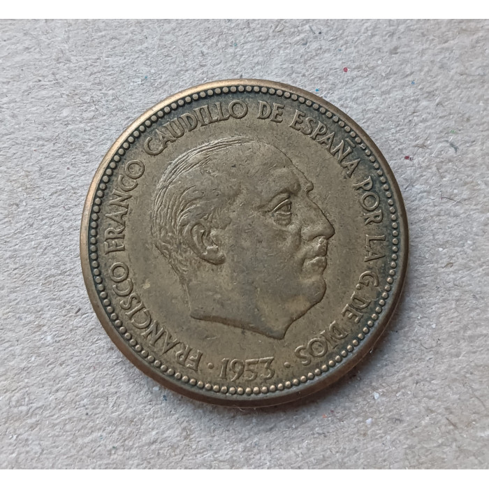 Испания 2,5 Песеты 1953 год  Испания 2,5 Песеты 1953 год