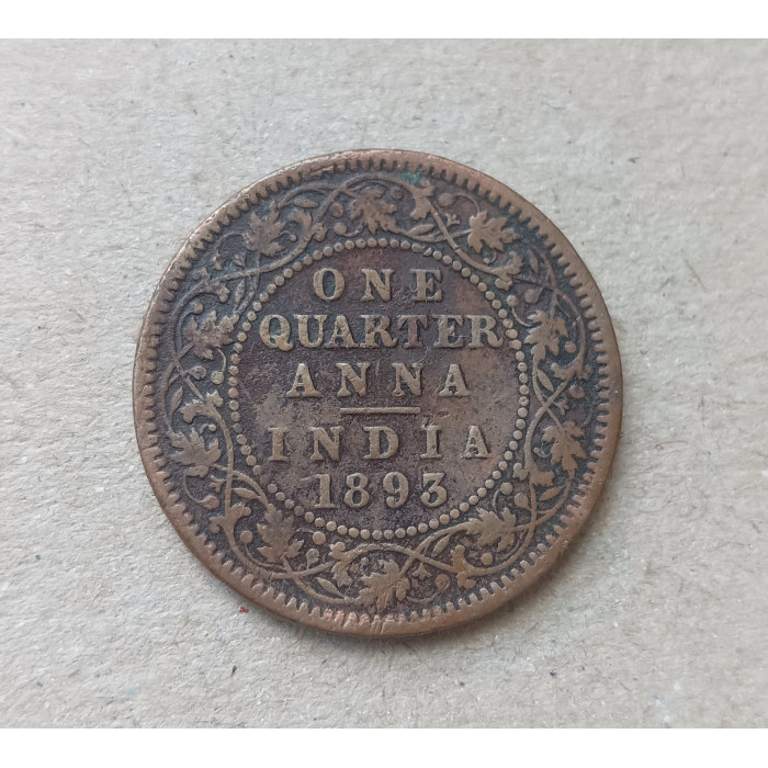Индия 1/4 анны 1893 год , Виктория Индия 1/4 анны 1893 год , Виктория