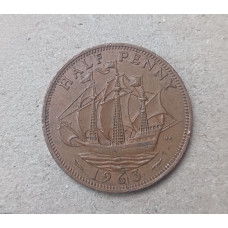 Великобритания 1/2 Пенни 1963 год , Английский галеон Золотая лань, Елизавета 2