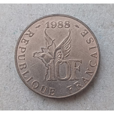 Франция 10 Франков 1988 год , Авиатор Ролан Гаррос , 100 лет со дня рождения