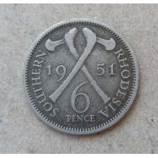 Южная Родезия 6 Пенсов 1951 год , Георг 6