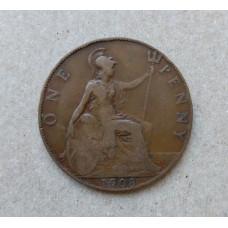 Великобритания 1 Пенни 1908 год , Британия, Эдвард 7