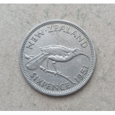 Новая Зеландия 6 Пенсов 1951 год , Птица гуйя , Георг 6