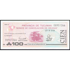 Аргентина 100 аустралей 1991  , UNC, Провинция Тукуман