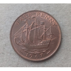 Великобритания 1/2 Пенни 1967 год , Английский галеон, Елизавета 2