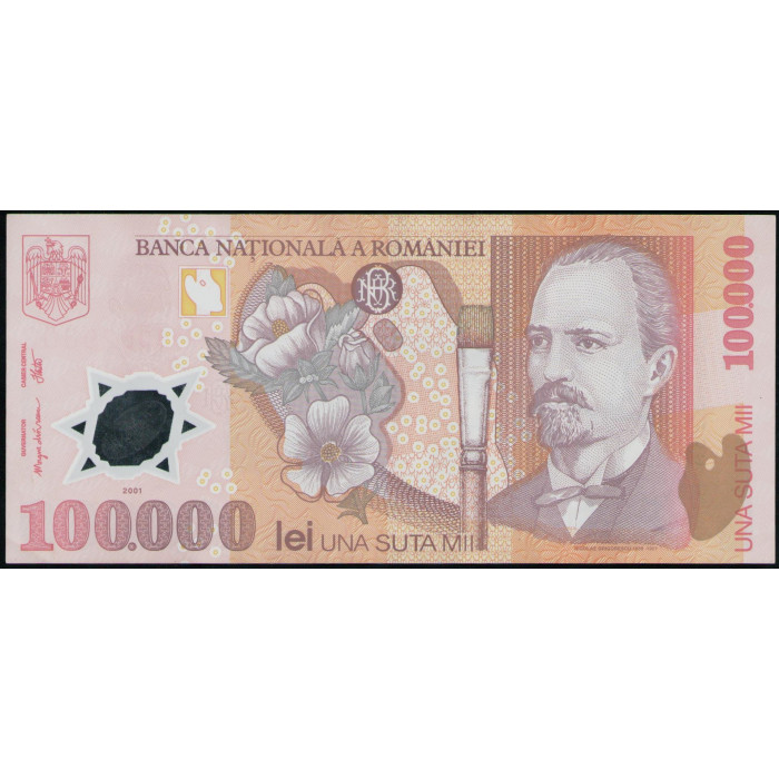 Румыния 100000 леев 2001 год , XF , Полимер