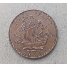 Великобритания 1/2 Пенни 1966 год , Английский галеон, Елизавета 2