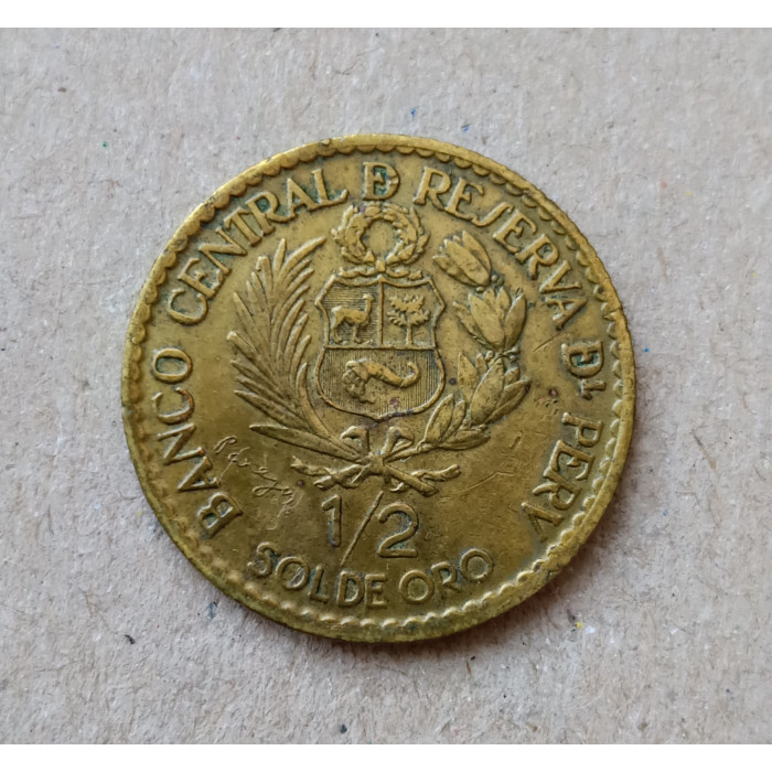 Перу 1/2 соля 1965 год , 400 лет монетному двору в Лиме