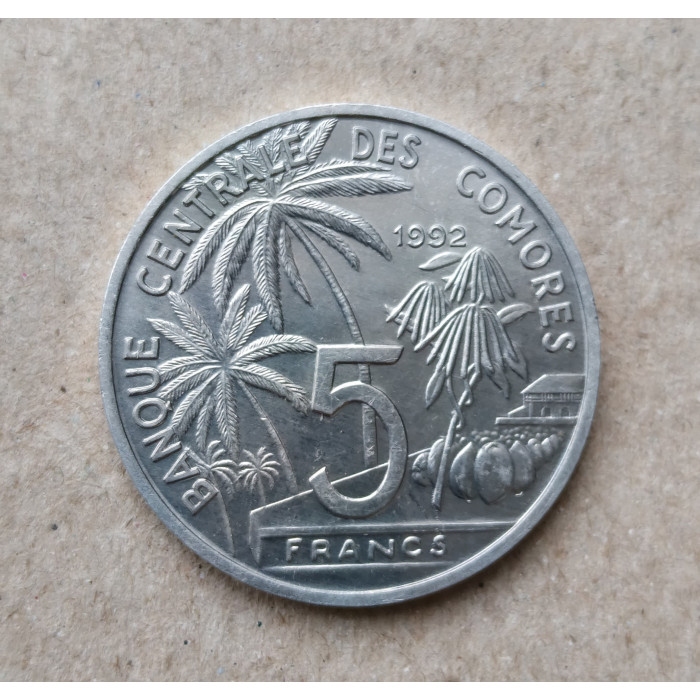 Коморские острова 5 франков 1992 год , ФАО , Латимерия