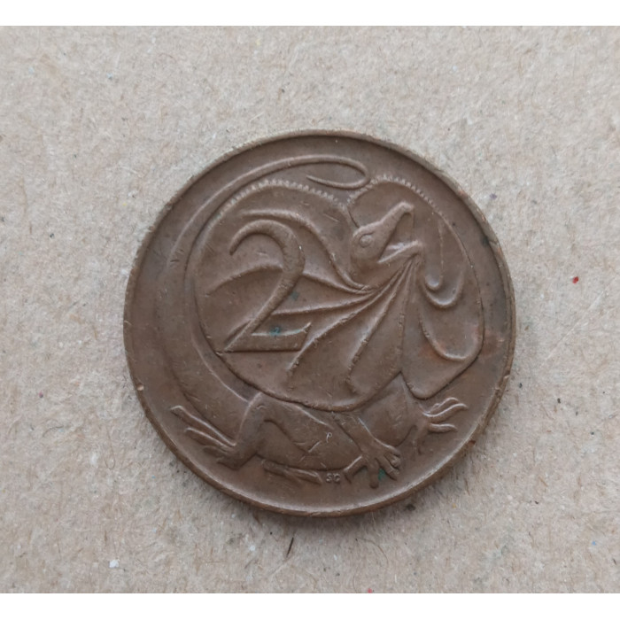 Австралия 2 Цента 1966 год , Плащеносная ящерица