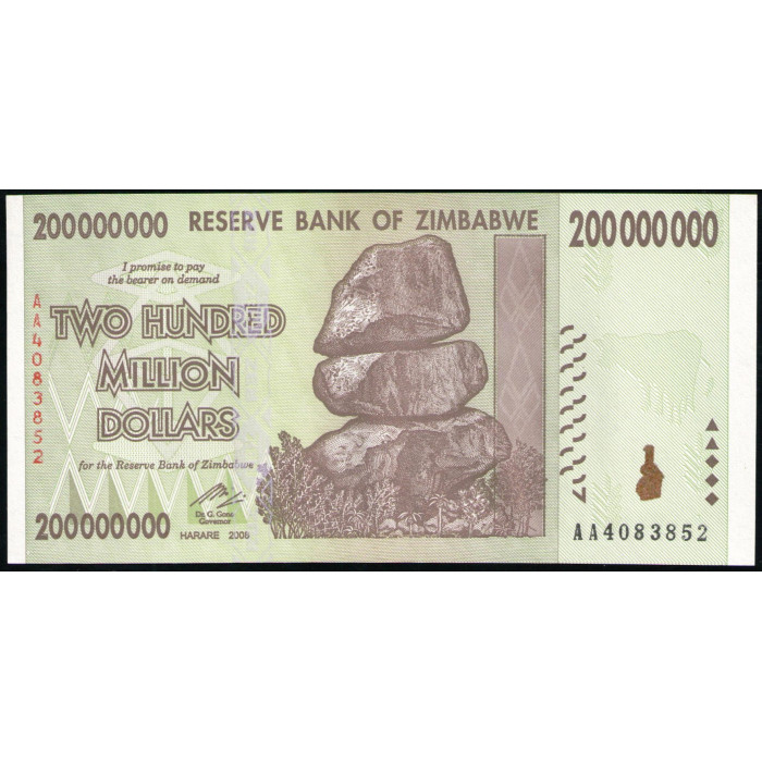 Зимбабве 200000000 долларов 2008 год , UNC