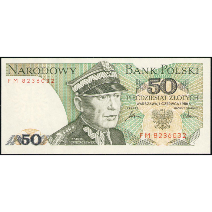 Польша 50 Злотых 1986 год , UNC , Генерал полковник Кароль Сверчевский 