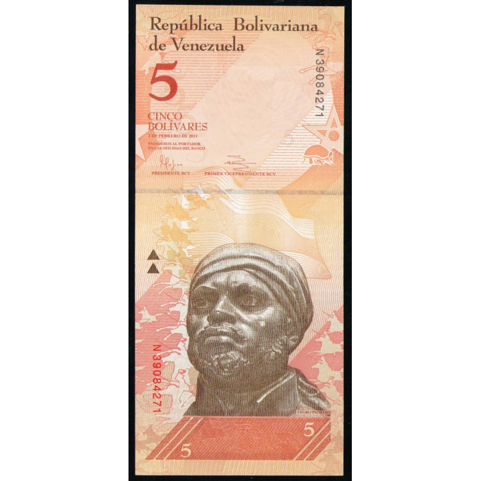 Венесуэла 5 Боливар 2011 год , UNC, Педро Камехо , Гигантский броненосец