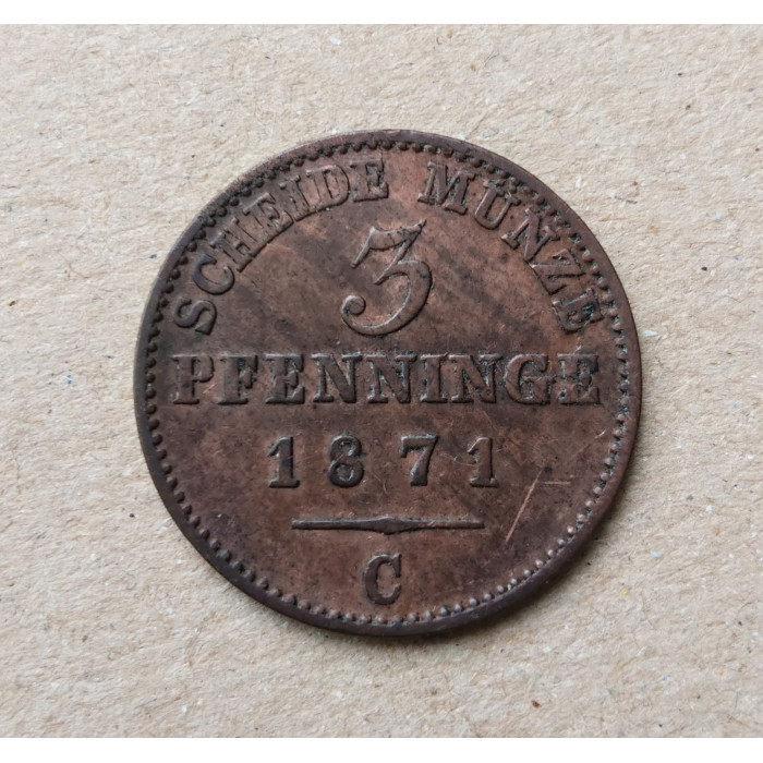 Пруссия 3 пфеннига 1871 год