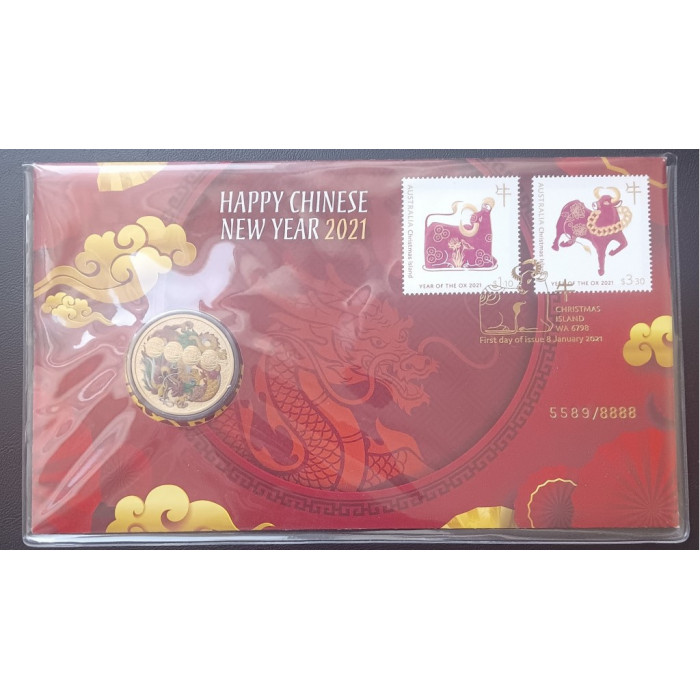 Тувалу 1 Доллар 2021 год , Китайский Новый Год , Год Быка , Цветная