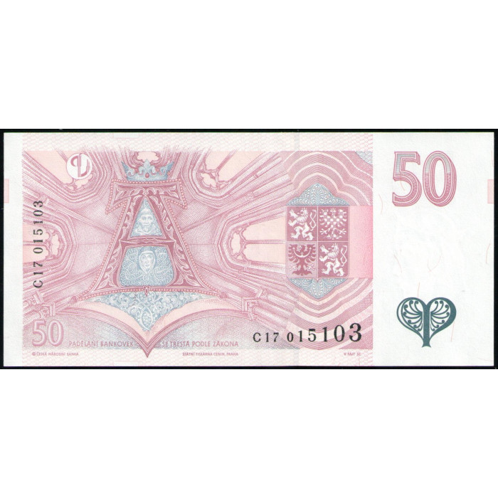 Чехия 50 Крон 1997 год , AUNC , Святая Анежка Чешская