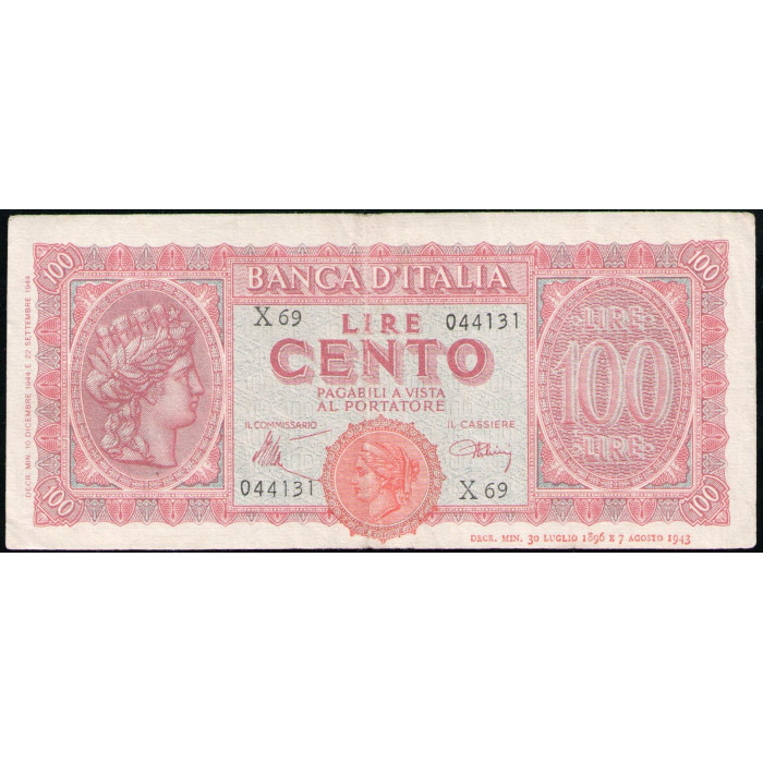 Италия 100 Лир 1944 год